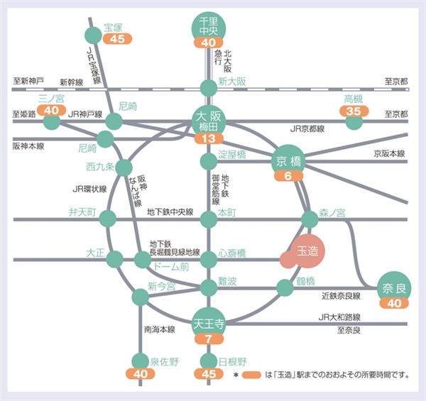 福本莉子が通った大阪女学院の近隣路線図